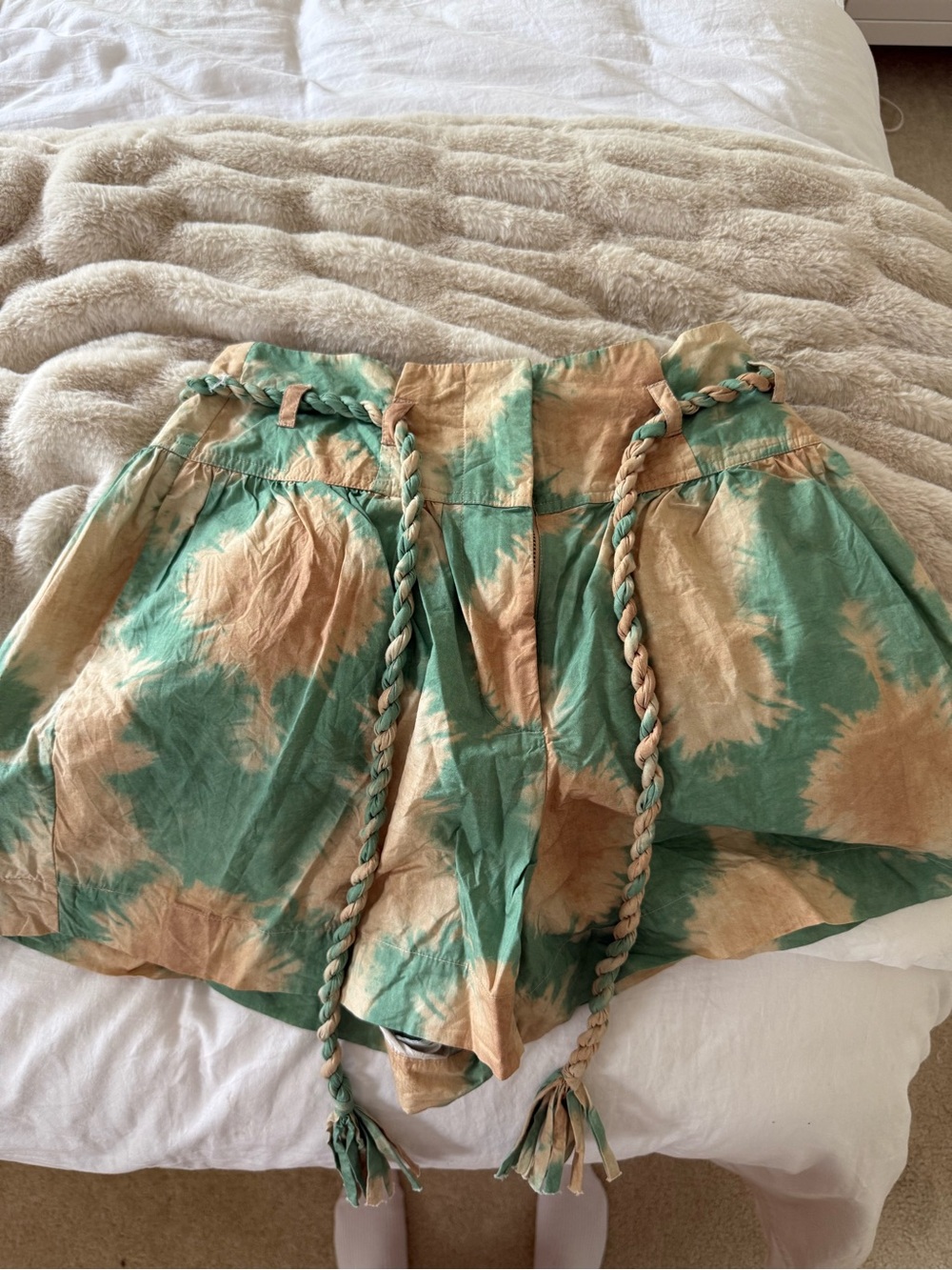 Ulla Johnson Green and Tan Tie-Dye Paperbag Waist Skort - Picture 2 of 2